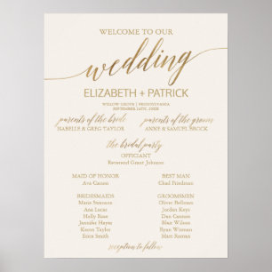 Elegant Gold Calligraphy   Ivory Wedding Program Poster