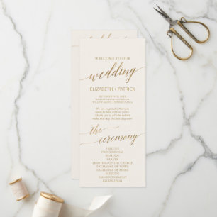 Elegant Gold Calligraphy   Ivory Wedding Program Programme