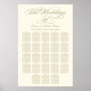 Elegant Gold Calligraphy Ivory Wedding Seating Poster
