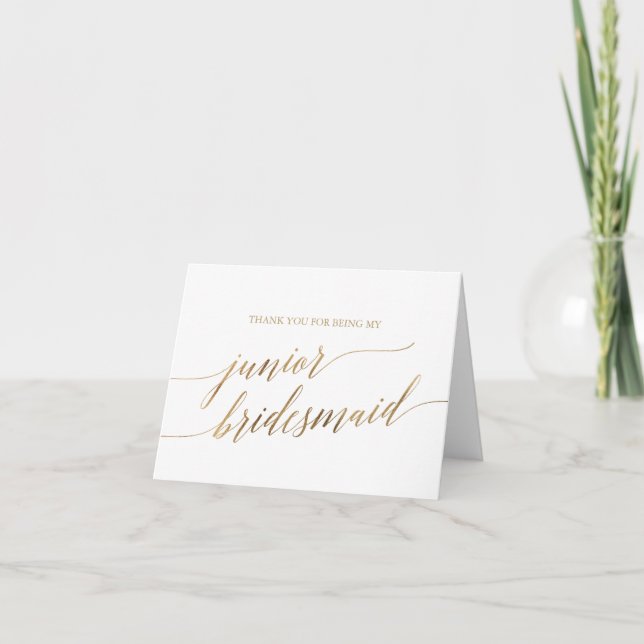 Elegant Gold Calligraphy Junior Bridesmaid Thank You Card (Front)