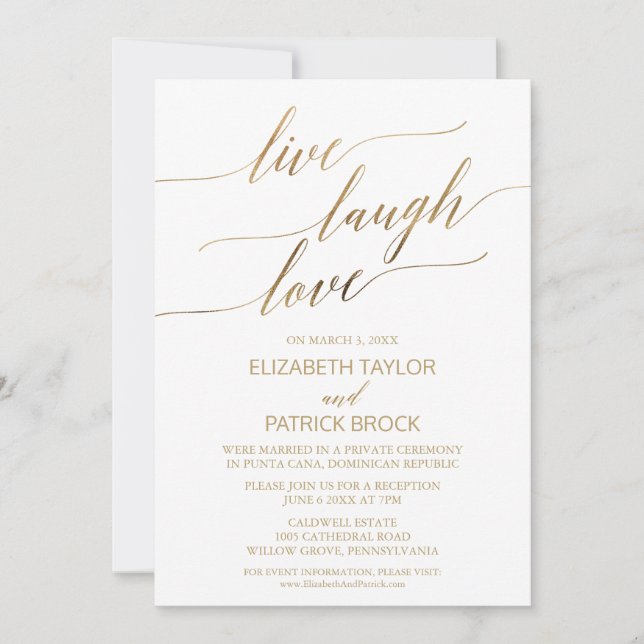 Elegant Gold Calligraphy Live Laugh Love Invitation (Front)