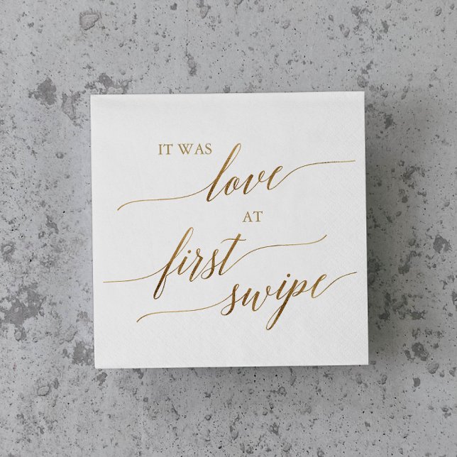 Elegant Gold Calligraphy Love at First Swipe Napkin (Creator Uploaded)