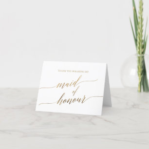 Elegant Gold Calligraphy Maid of Honour Thank You Card