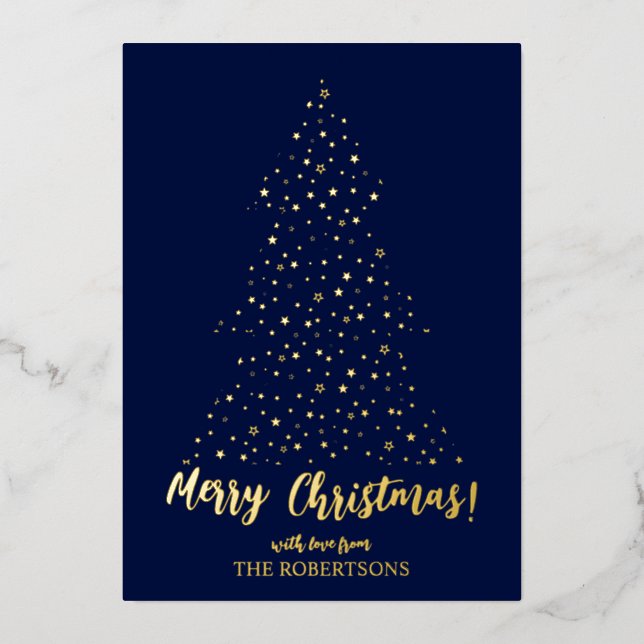 Elegant Gold Calligraphy Merry Christmas Foil Card (Front)