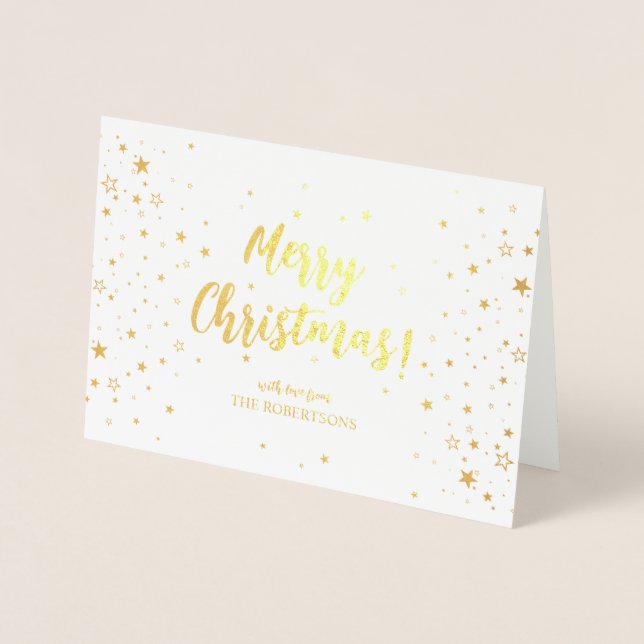 Elegant Gold Calligraphy Merry Christmas Foil Card (Front)