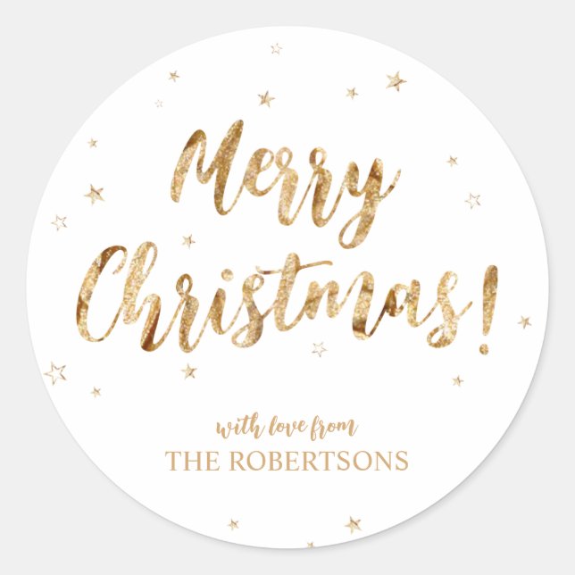 Elegant Gold Calligraphy Merry Christmas Sticker (Front)