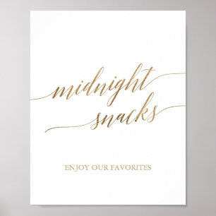 Elegant Gold Calligraphy Midnight Snacks Sign