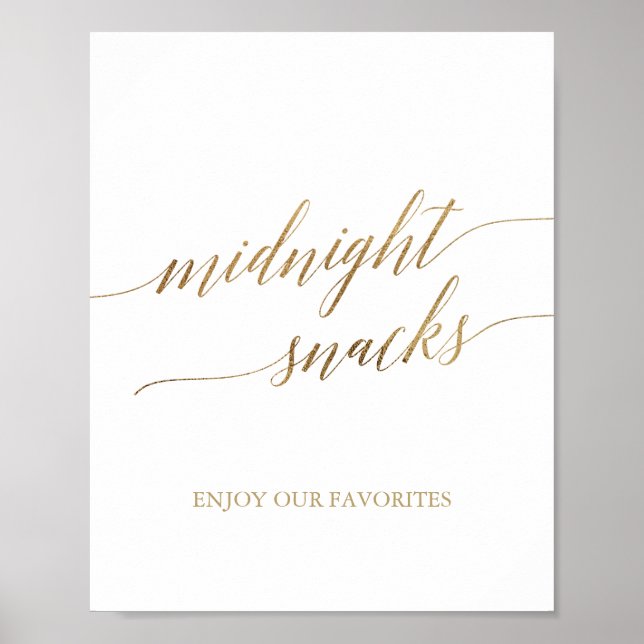 Elegant Gold Calligraphy Midnight Snacks Sign (Front)