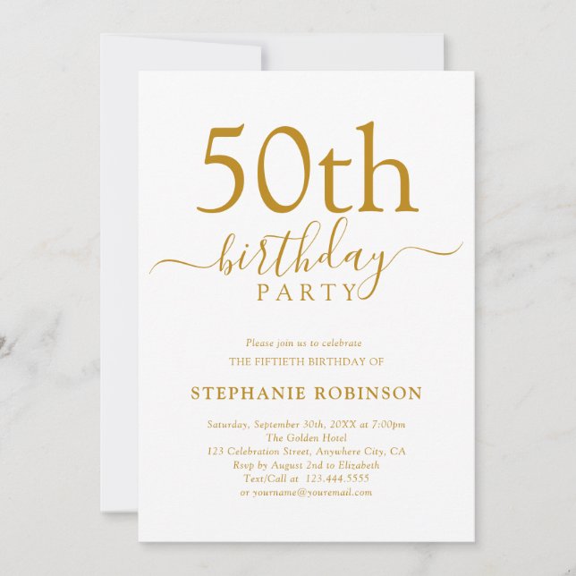 Elegant Gold Calligraphy Modern 50th Birthday Invitation (Front)