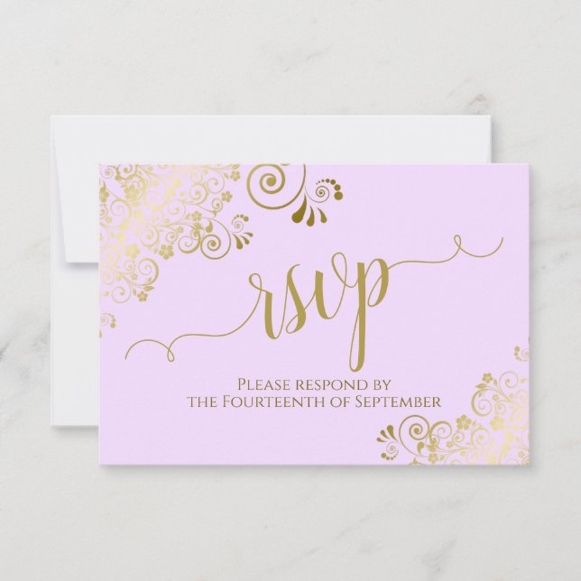 Elegant Gold Calligraphy on Lilac Purple Wedding RSVP Card (Front)