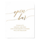 Elegant Gold Calligraphy Open Bar Sign