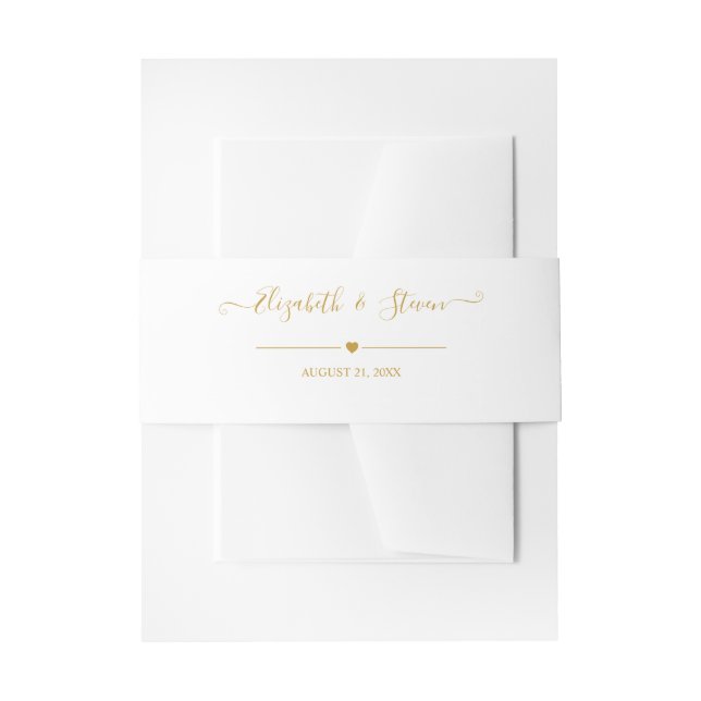 Elegant Gold Calligraphy Personalised Wedding Invitation Belly Band (Front Example)