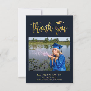 Elegant Gold Calligraphy Photo GRAD Thank You Card