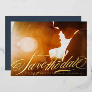 Elegant Gold Calligraphy Photo Save The Date