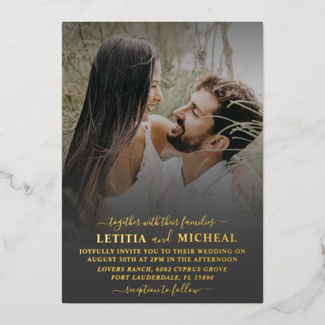 Elegant Gold Calligraphy Photo Wedding  (Front)