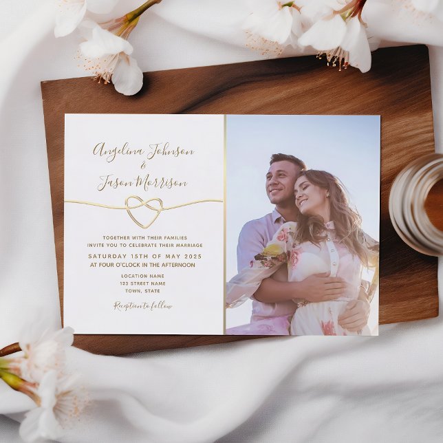 Elegant Gold Calligraphy Photo Wedding Invitation (Creator Uploaded)