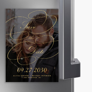 Elegant gold calligraphy photo wedding save date magnetic invitation
