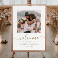 Elegant Gold Calligraphy Photo Wedding Welcome