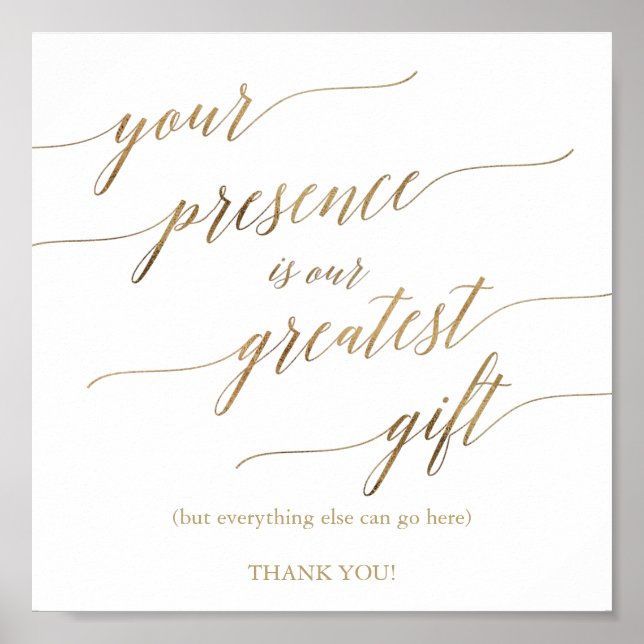 Elegant Gold Calligraphy Presence is Greatest Gift Poster (Front)
