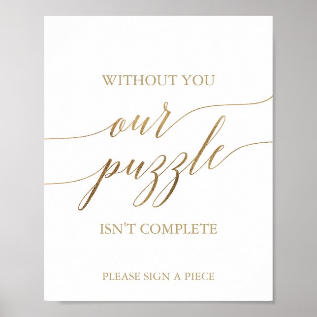Elegant Gold Calligraphy Puzzle Guestbook Sign (Front)