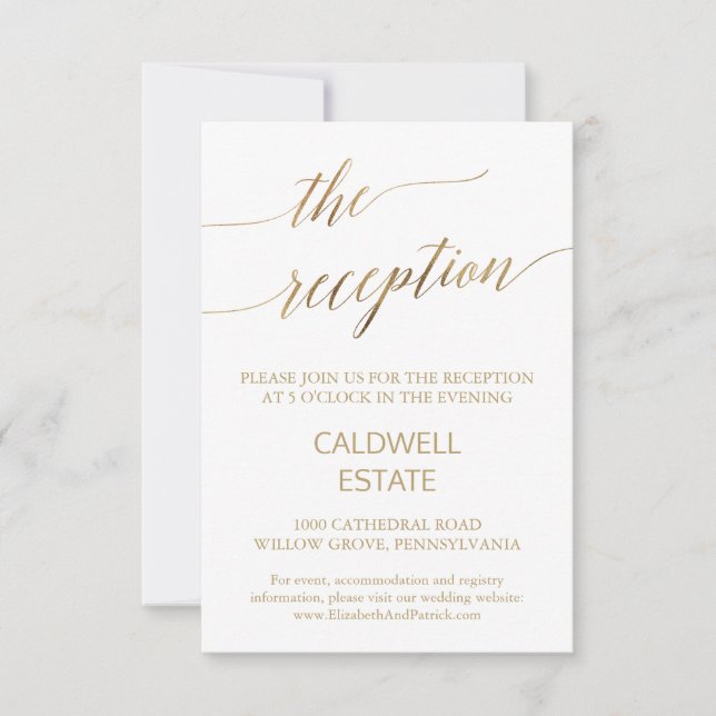 Elegant Gold Calligraphy Reception Enclosure Card (Front)