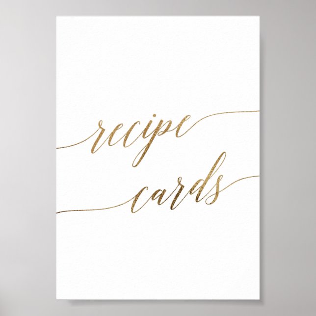 Elegant Gold Calligraphy Recipe Cards Sign (Front)