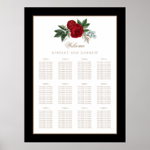 Elegant Gold Calligraphy Red Floral Wedding Poster