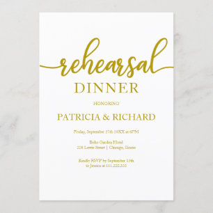 Elegant Gold Calligraphy Rehearsal Dinner Invitation