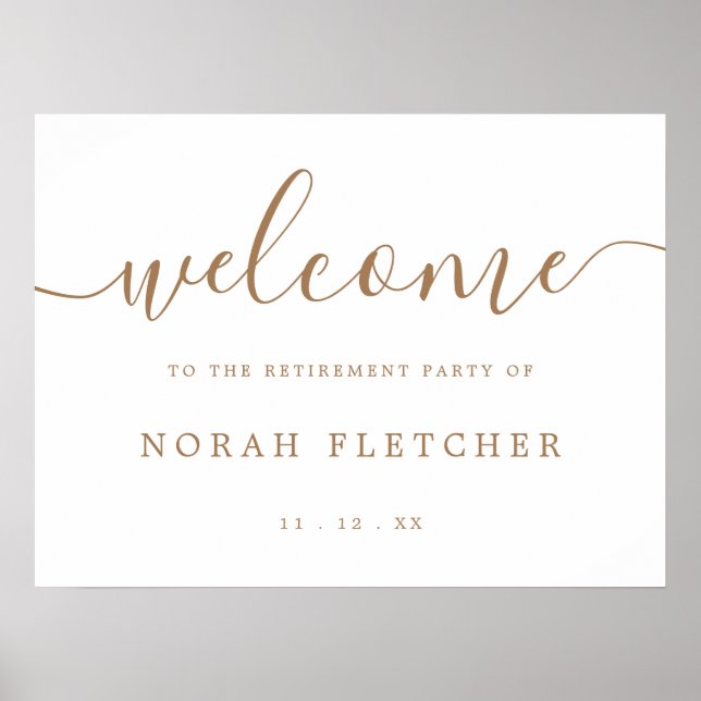 Elegant Gold Calligraphy Retirement Party Welcome Poster (Front)