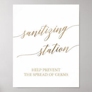 Elegant Gold Calligraphy Sanitising Station Sign