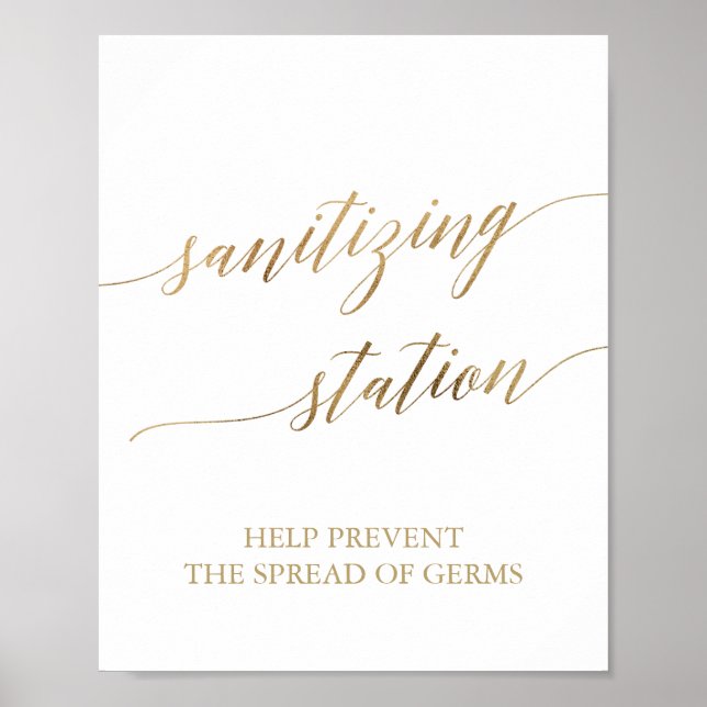 Elegant Gold Calligraphy Sanitising Station Sign (Front)