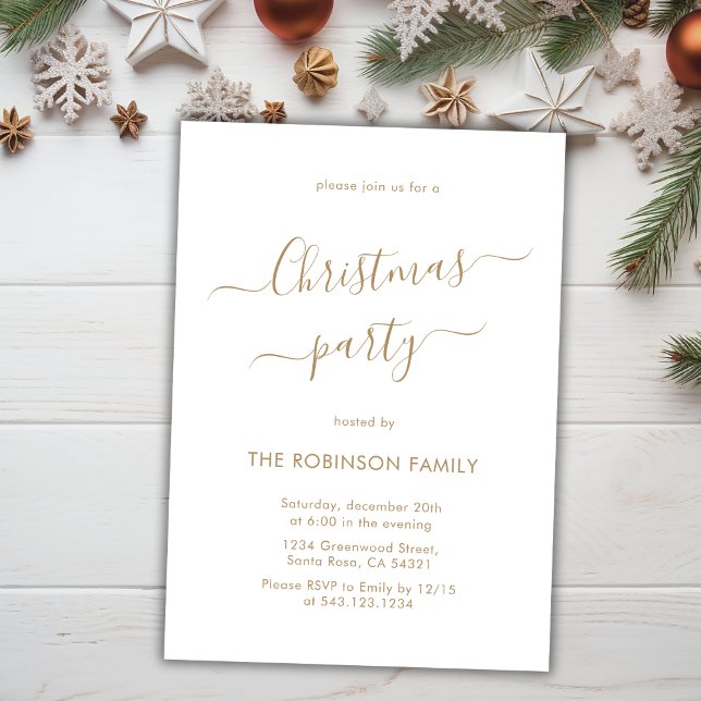 Elegant Gold Calligraphy Script Christmas Party Invitation (Creator Uploaded)