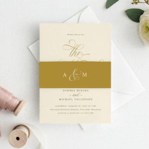 Elegant Gold Calligraphy Script Luxury Wedding Invitation Belly Band