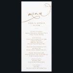 Elegant Gold Calligraphy Script Wedding Menu<br><div class="desc">Immerse your guests in a culinary journey of sophistication with our Elegant Gold Calligraphy Script Wedding Menu. Each delicately scripted detail shimmers with opulence, setting the stage for a dining experience of unparalleled elegance. With customisable options, this menu seamlessly integrates with your wedding aesthetic, ensuring every dish is presented with...</div>