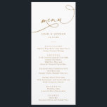 Elegant Gold Calligraphy Script Wedding Menu<br><div class="desc">Immerse your guests in a culinary journey of sophistication with our Elegant Gold Calligraphy Script Wedding Menu. Each delicately scripted detail shimmers with opulence, setting the stage for a dining experience of unparalleled elegance. With customisable options, this menu seamlessly integrates with your wedding aesthetic, ensuring every dish is presented with...</div>