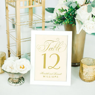 Elegant Gold Calligraphy Script Wedding Monogram Table Number