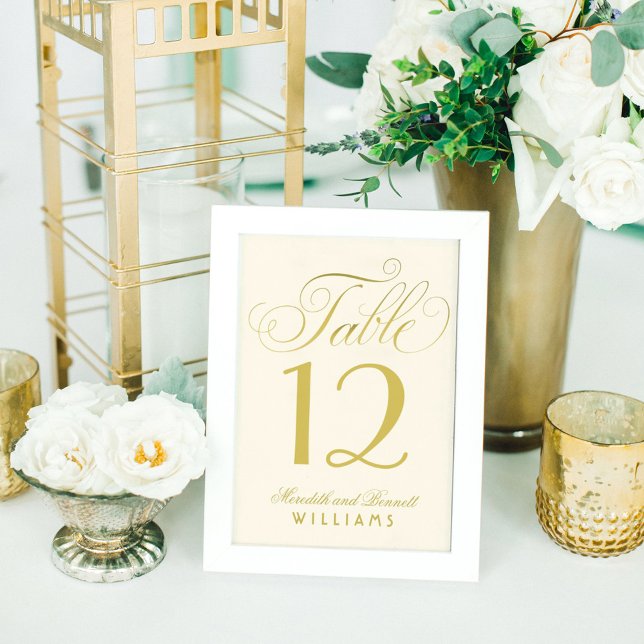 Elegant Gold Calligraphy Script Wedding Monogram Table Number (Creator Uploaded)
