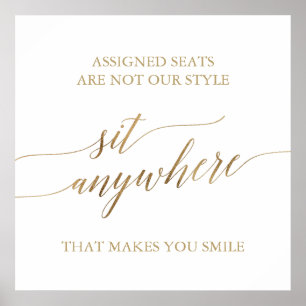 Elegant Gold Calligraphy Sit Anywhere Square Sign