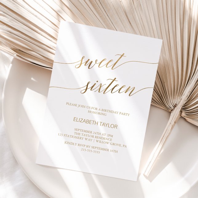 Elegant Gold Calligraphy Sweet Sixteen Invitation (Creator Uploaded)