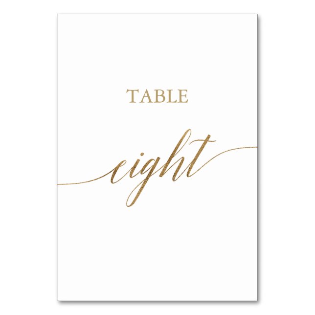 Elegant Gold Calligraphy Table Eight Table Number (Front)