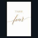 Elegant Gold Calligraphy Table Four Table Number<br><div class="desc">This elegant gold calligraphy table four table number is perfect for a simple wedding. The neutral design features a minimalist card decorated with romantic and whimsical faux gold foil typography. The card prints on the front and back (double-sided). Other table numbers in the collection are sold separately. Please Note: This...</div>