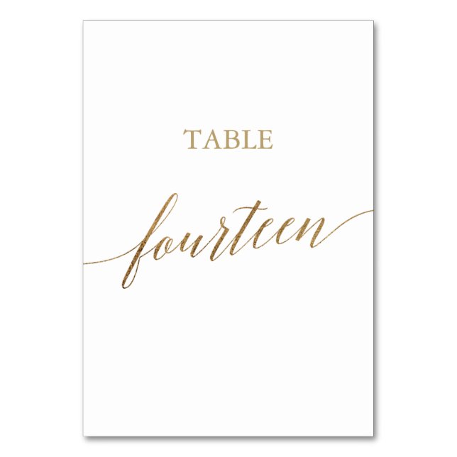 Elegant Gold Calligraphy Table Number Fourteen (Front)