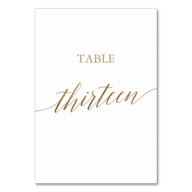 Elegant Gold Calligraphy Table Number Thirteen (Front)