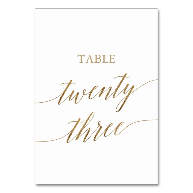 Elegant Gold Calligraphy Table Number Twenty Three (Front)