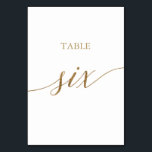 Elegant Gold Calligraphy Table Six Table Number<br><div class="desc">This elegant gold calligraphy table six table number is perfect for a simple wedding. The neutral design features a minimalist card decorated with romantic and whimsical faux gold foil typography. The card prints on the front and back (double-sided). Other table numbers in the collection are sold separately. Please Note: This...</div>