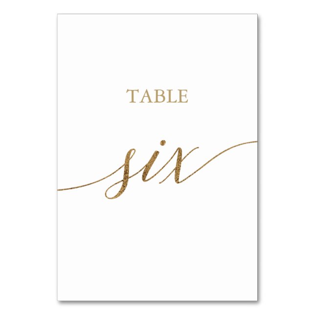 Elegant Gold Calligraphy Table Six Table Number (Front)