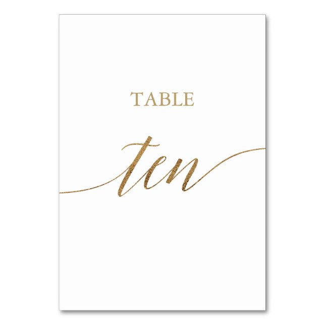 Elegant Gold Calligraphy Table Ten Table Number (Front)