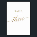 Elegant Gold Calligraphy Table Three Table Number<br><div class="desc">This elegant gold calligraphy table three table number is perfect for a simple wedding. The neutral design features a minimalist card decorated with romantic and whimsical faux gold foil typography. The card prints on the front and back (double-sided). Other table numbers in the collection are sold separately. Please Note: This...</div>