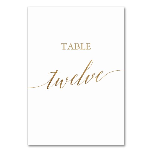 Elegant Gold Calligraphy Table Twelve Table Number (Front)