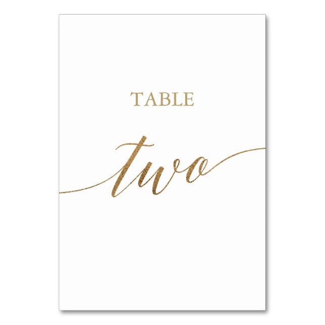 Elegant Gold Calligraphy Table Two Table Number (Front)